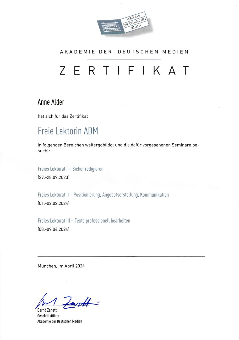 Freie Lektorin ADM